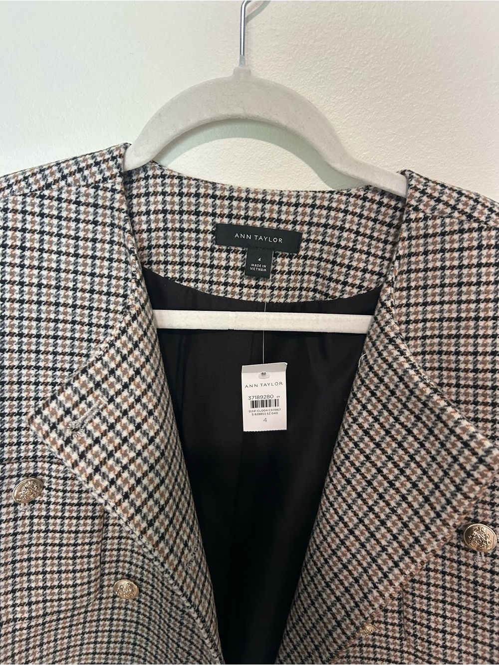 NWT Ann Taylor Cropped Plaid Double Breasted Jacket Gold Hardwear Size 4 - Picture 3 of 8
